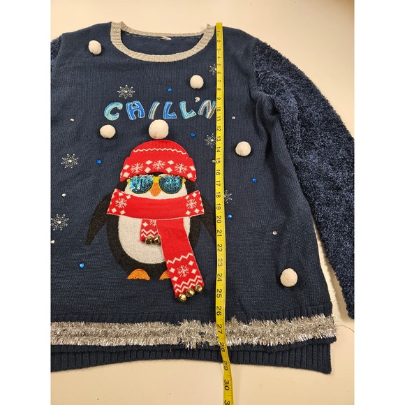 Women's light up ugly Christmas sweater penguin knit L/XL ^ - Picture 8 of 9